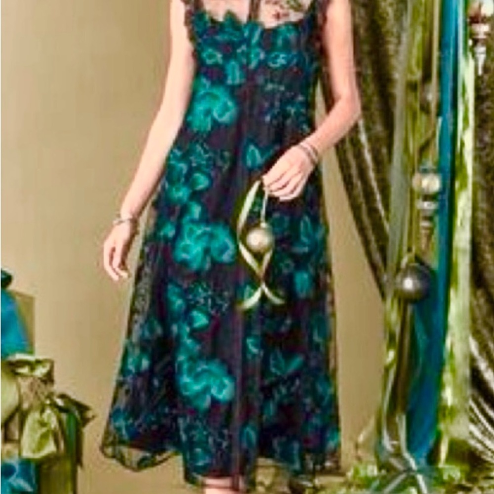Boho Sundance Black and Green Floral Midi Dress